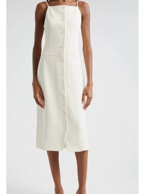 NWT STAUD Cream Button-Down Spaghetti Strap Midi Una Dress